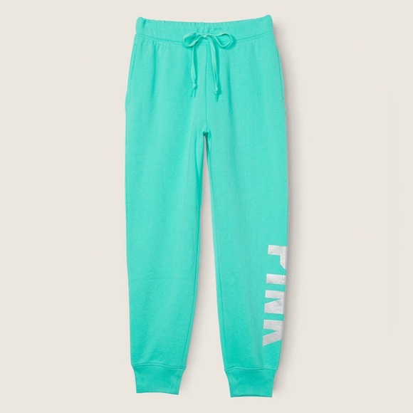 VS Pink 2-Piece SET Teal Ice Foil Relaxed Joggers & Teal Ice Foil Perfect Tee - Picture 12 of 15